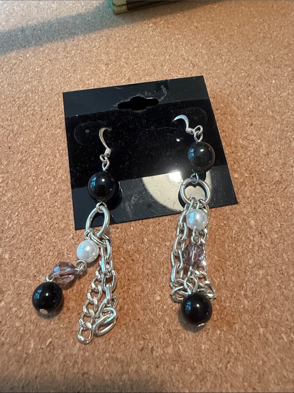 Source Unknown Silver-Tone Drop Earrings with Black and Pearl Accents